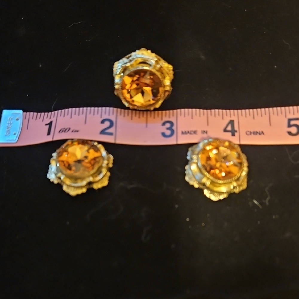 Whiting & Davis Gold and Orange Earrings and Ring Set - Picture 7 of 7
